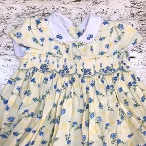 Yellow blue floral smocked dress sz 2 little bitty